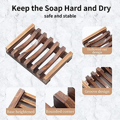 Wooden Soap Dish for Shower,Set of 2 Shower Soap Holder,Self draining Bar Soap Holder for Bathroom, Homemade Soaps Saver Natural Soaps Tray, Vowupt - color: Brown
