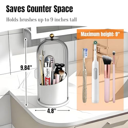 JEESA Dustproof Toothbrush Holder with Cover, Grey/White | 360° Rotating, 180° Sliding Lid, 3 Slots, Toothbrush Organizer, for Bathroom Countertop - color: Grey/White