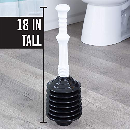 JS Jackson Supplies Professional Bellows Accordion Toilet Plunger, High Pressure Plunge Removes Heavy Duty Clogs from Bathroom Toilets, All Purpose Power Plunger, White & Black - color: White/Black
