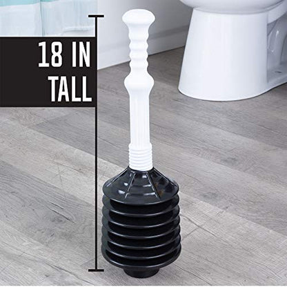 JS Jackson Supplies Professional Bellows Accordion Toilet Plunger, High Pressure Plunge Removes Heavy Duty Clogs from Bathroom Toilets, All Purpose Power Plunger, White & Black - color: White/Black