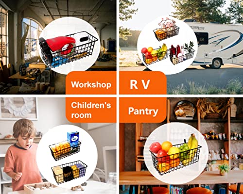 Joben Oligey 3 Set Hanging Wire Baskets ,Wall Mount Fruit Basket,No Drilling,Adhesive Small Metal Basket,Farmhouse Food Storage Mesh Bin Kitchen Pantry Laundry Bathroom Closet Garage RV ,Black - size: Black - Regular