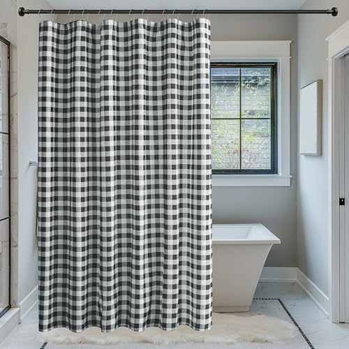 Biscaynebay Extra Long Black and White Shower Curtain for Bathroom 72" W X 84" L, Printed Checkered Linen Farmhouse Boho Hotel Quality Cloth Bathroom Curtains Machine Washable - color: Black White, size: 72"W x 84"L (Pack of 1)