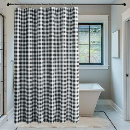 Biscaynebay Extra Long Black and White Shower Curtain for Bathroom 72" W X 84" L, Printed Checkered Linen Farmhouse Boho Hotel Quality Cloth Bathroom Curtains Machine Washable - color: Black White, size: 72"W x 84"L (Pack of 1)
