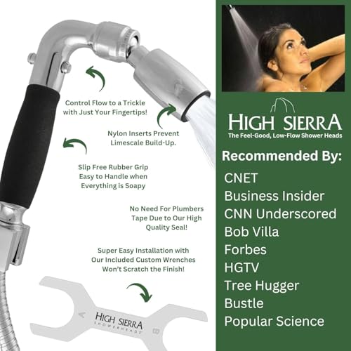 High Sierra® Solid Lead-Free Metal Handheld Shower Head, Trickle Valve, Includes 72” Flexible Stainless Steel Hose With Biofilm Resistant Silicone Inner Tube, Holder. Ultra Low Flow 1.25 GPM. Chrome - color: Chrome, size: 1.25 GPM