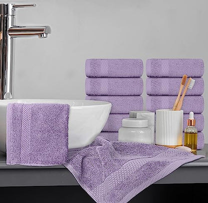 White Classic Luxury Cotton Washcloths 13x13 Inch - 650 GSM Turkish Cotton | Hotel, Spa, Bathroom Face Towel | 12 Pack, Lavender - color: 16: Lavender