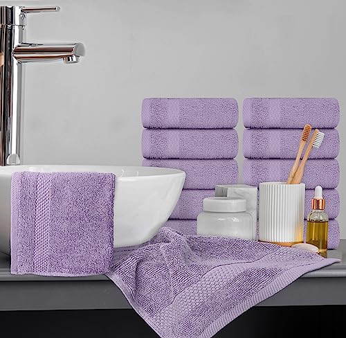 White Classic Luxury Cotton Washcloths 13x13 Inch - 650 GSM Turkish Cotton | Hotel, Spa, Bathroom Face Towel | 12 Pack, Lavender - color: 16: Lavender