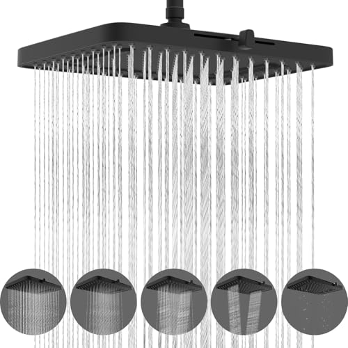 Hibbent cUPC Certified 5 Spray Modes Shower Head, 13'' High Pressure Large Rainfall Shower Head, High Flow Waterfall Bathroom Fixed Showerheads, Adjustable Swivel Ball Joint, Matte Black - color: Matte Black, style: Square 13''