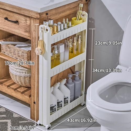 3.54 Slim Storage Cart Durable Bathroom Organizer Slide Out Storage Cart Rolling Utility Cart Slide Out Organizer Narrow Shelf Rack for Kitchen Bathroom Study Office - size: 3 Tiers