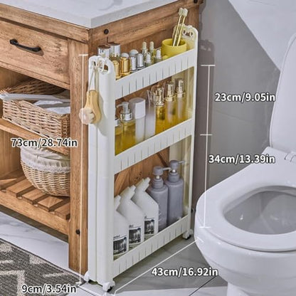 3.54 Slim Storage Cart Durable Bathroom Organizer Slide Out Storage Cart Rolling Utility Cart Slide Out Organizer Narrow Shelf Rack for Kitchen Bathroom Study Office - size: 3 Tiers