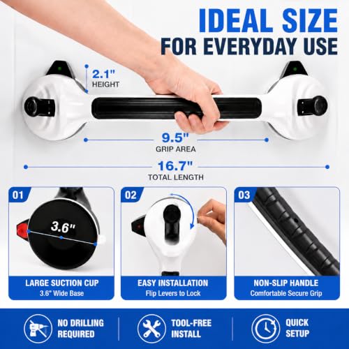 Suction Grab Bars for Shower, 16.8 Inch Bathroom Safety Handle 2 Pack | Suction Grab Bars; Shower Grab Bar Handle; Bathroom Safety Rail; No Drill Shower Handle; Elderly Bathroom Aid
