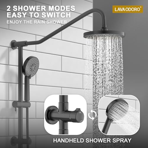 Lava Odoro 5-Function Retrofit Shower System with Rain Showerhead and Handheld Spray Matte Black, 8'' Rain Shower Faucet, 2.5 GPM, SF101-MB