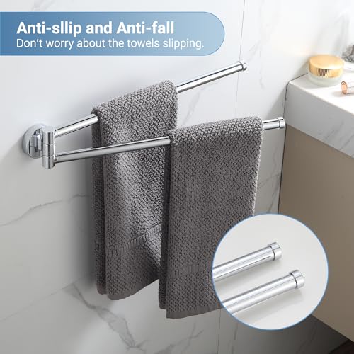 BGL Swivel Towel Bar for Bathroom Chrome,Swing Out Double Towel Bar 2-Arm Kitchen Wall Mounted Towel Hanger Holder for Bathroom Organizer - color: Chrome