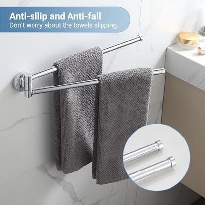 BGL Swivel Towel Bar for Bathroom Chrome,Swing Out Double Towel Bar 2-Arm Kitchen Wall Mounted Towel Hanger Holder for Bathroom Organizer - color: Chrome