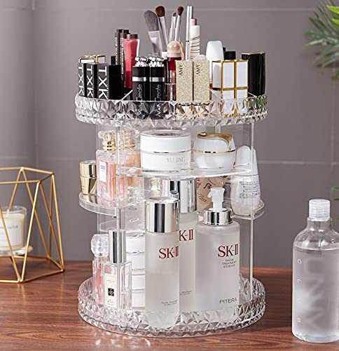 Cq acrylic Rotating Makeup Organizer,Adjustable Spinning Skincare Organizer for Vanity,Countertop,Clear Rotating Perfume Organizer,Bathroom Lazy Susan Organizers,Spin Beauty Product Storage Rack,1Pack - size: 4 Tier With Pattern