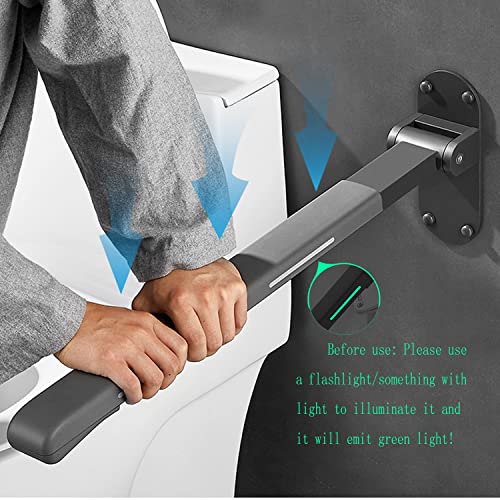 Flip Up Grab Bar,Bathroom Folding Grab Bar,Grey | Grab Bars,Stainless Steel Material,Night Glow Strips on Both Sides,Wall Mounted,Non Slip Waterproof Elderly Handicap Bars - color: Gray
