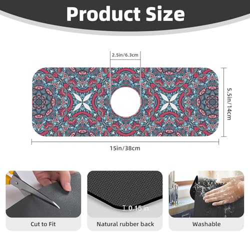 Diatomite Faucet Mat for Kitchen Fast Drying Sink & Bathroom Counter, Super Absorbent Water Sink Protectors Prevent Moisture Buildup, Sink Splash Guard Mandala Style - color: Mandala
