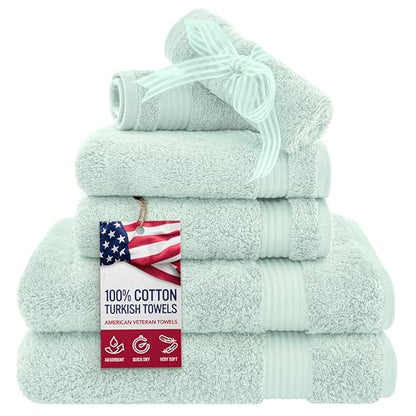 American Veteran Towel, 6 Piece Towel Set for Bathroom, 100% Cotton Turkish Bathroom Towels, 2 Bath Towels 2 Hand Towels 2 Washcloths, Mint - color: Mint, size: X Large 6 PC