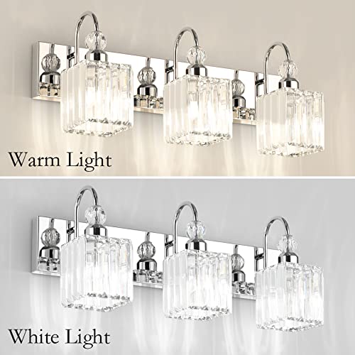 Ralbay Chrome Crystal Bathroom Vanity Light - 3-Lights, 24" Modern Wall Light Fixtures - color: Square-Chrome, size: 3-light