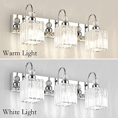 Ralbay Chrome Crystal Bathroom Vanity Light - 3-Lights, 24" Modern Wall Light Fixtures - color: Square-Chrome, size: 3-light