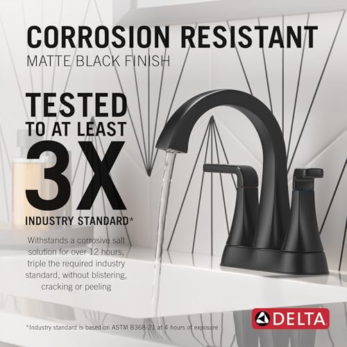 Delta Lineax Centerset Matte Black Bathroom Faucet, 4 Inch 3 Hole Bathroom Sink Faucet for Vanity, Metal Push-Pop Drain Assembly, Matte Black 2562LF-BLMPU - color: Matte Black
