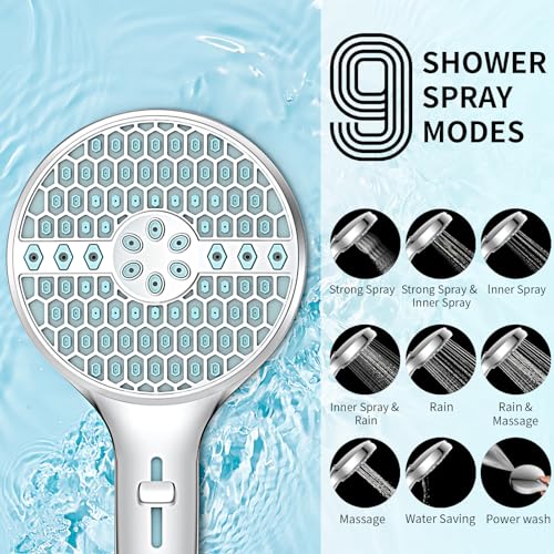 Shower Head With Handheld, 9-Mode High Pressure Handheld Showerhead | Built-in Pause Mode & Power Wash, Anti-clog Nozzles Hand Shower, Leakproof 71 Inch Hose & Adjustable Bracket, Chrome - color: Polished Chrome- 4.53 Inch