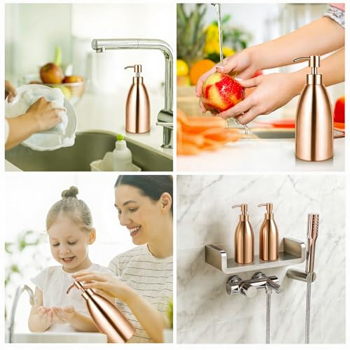 304 Stainless Steel Soap Dispenser 16oz Rust-Proof Liquid Soap Pump Bottle for Kitchen or Bathroom Countertop Hand Dish Lotion Leak-Proof (Rose Gold) - color: Rose Gold