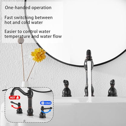 2 Handles 3 Holes Faucet Widespread Bathroom Sink Faucet Basin Tap Mixer Supply Hose Included Matching Pop Up Drain Oil Rubbed Bronze - color: Oil Rubbed Bronze, size: Widespread