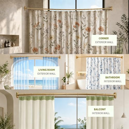 Gold Curved Shower Curtain Rod for Bathroom Bathtub 33-78 In Adjustable Curved Shower Rod, RustProof Stainless Steel Round Shower Rods for Stall,Extra Shower Space Expandable Need Drilling - color: Gold