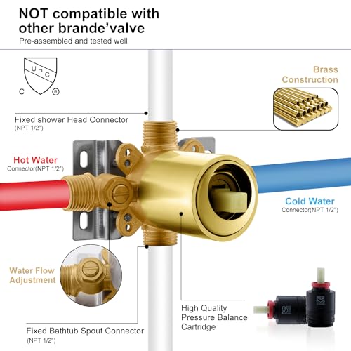 KENES Brushed Gold Shower Set with Tub Faucet, Square Tub Shower Faucet Set | Shower Faucet with 10-Inch Rain Shower Head, Square Shower System, Valve Included, Lead-Free cUPC & NSF Certified, Stainless - color: Brushed Gold, style: Tub Shower Faucet Set