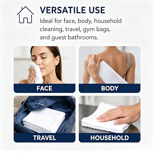 Washcloths, 18 Pack White 12x12 Inch Soft Absorbent Quick Dry Cotton Face Towels, Multipurpose Cloths for Bathroom, Gym, Household Cleaning