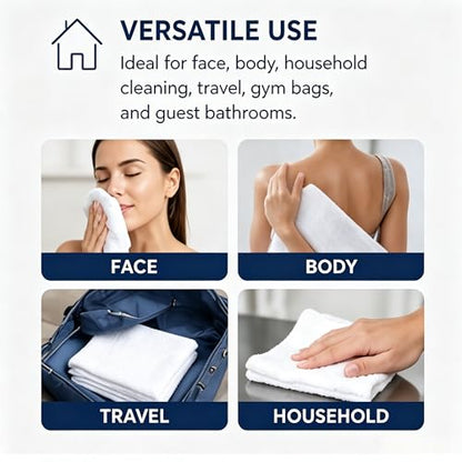 Washcloths, 18 Pack White 12x12 Inch Soft Absorbent Quick Dry Cotton Face Towels, Multipurpose Cloths for Bathroom, Gym, Household Cleaning