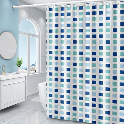 TIKABC Shower Curtain Liner, 4G PEVA Shower Liner, Plastic Waterproof Shower Curtains, 72x72 inch with Grommet Holes 3 Magnetic Weights - color: Blue Green Blocks