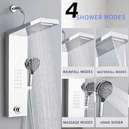 Shower Panel Tower System,Rain Shower Head Rainfall | Waterfall Shower,Handheld High Pressure Rain Massage System(Brushed Silver) - color: brushed silver, style: Normal