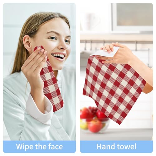 Cherry Red Gingham Washcloths Towels, Highly Absorbent and Soft Cotton Face Cloths, 4 Pack Quick Dry Wash Cloths - 12 X 12 Inches