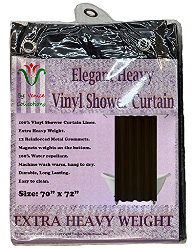 Elegant Heavy Duty Vinyl Shower Curtain Liner with 12 Metal Grommets Black - color: Black