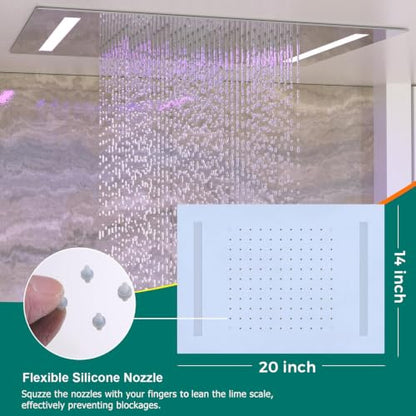Digital Display Shower Faucet Set Dual Heads LED Shower System | 14X20" LED Ceiling Shower with Light Remote & 6" Wall Mounted Shower Head & Dual Function Handheld Shower, Chrome - color: Chrome