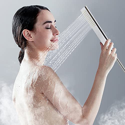 Solid Brass Handheld Shower Head Arc Design High Pressure Polished Chrome Hand Shower Wand with Adjustable Supply Elbow Wall Connector Shower Holder and 59″ Stainless Steel Hose Set - color: Polished Chrome