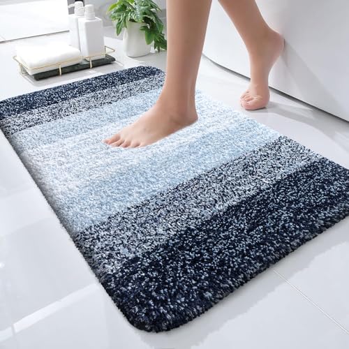 OLANLY Small Bathroom Rugs 24x16, Extra Soft Absorbent Microfiber Bath Rugs | Navy Blue, Non-Slip Quick-Drying Rubber Backing, Washable Plush Bath Mat for Floor, Tub and Shower, Home Decor Accessories - color: Navy Blue, size: 24" X 16"