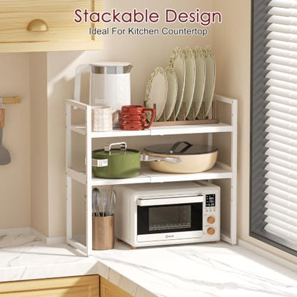 Expandable Kitchen Storage Shelves,100LBS Heavy Duty Metal Shelving Unit For Pot Pans Appliance,Adjustable White Small Shelf Rack Organizer For Kitchen Countertop Under Cabinet Closet Garage Pantry - size: 10.24"D x 23.82"W x 11.41"H
