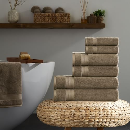 Ozdilek 6-Piece Bath Towel Set, 2 Bath, 2 Hand, 2 Wash, 100% Cotton Turkish Towels, 2 Bath Towels (30x60/550 GSM), 2 Hand Towels (16x30/575 GSM), 2 Washcloths (13x13/600 GSM) (Light Brown) - color: Light Brown