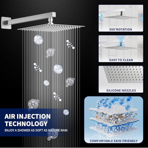 BWE 12 Inch Brushed Nickel 2-Faction Wall Mounted Bathroom Shower System | Brass and Stainless Steel,Rainfall Shower Head,Handheld Shower Head,Pressure Balance Valve,Escutcheon Plate,Hotel,Bath Center - color: Brushed Nickel, size: 12 Inch