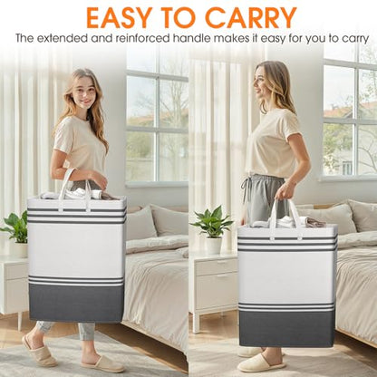 2 Pack Large Home Laundry Basket, Laundry Hamper, Freestanding Waterproof Dirty Clothes Bag, Tall Clothes Hamper - Extended & Reinforced Handles for College Dorm, Family (Light Grey/125L) - size: 2 x 125L
