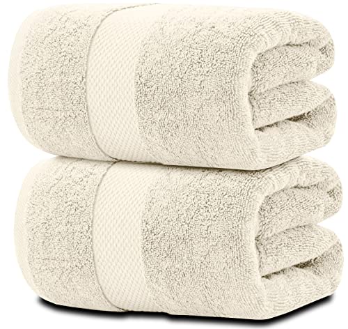 White Classic Luxury Soft Ivory Bath Sheet Towels - 650 GSM Cotton Luxury Bath Towels Extra Large 35x70 | Highly Absorbent and Quick Dry | Hotel Collection Extra Large Bath Towels Oversized, 2 Pack - color: 08: Ivory