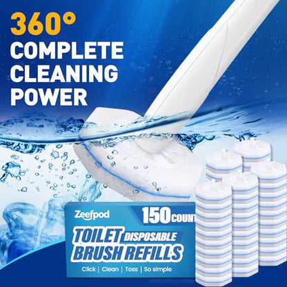 150 Pack Toilet Brush Refills, Disposable Toilet Cleaning Pads | Textured Toilet Scrubber Replacement Heads for Bathroom Cleaning, Designed for Everyday Household Use - size: 1 Count (Pack of 150)