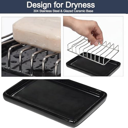 Soap Dish Drain Tray Self Draining Soap Holder Sponge Holder Soap Dishes for Shower, Bathroom, Kitchen Sink (1, C-Black) - color: C-black