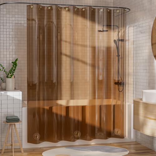 AmazerBath Extra Long Shower Curtain Liner, 100% EVA Clear Amber Heavy Duty 84 inch Shower Curtain and Liner 2-in-1, 72x84 Plastic Weighted Bathroom Shower Liner, 12 Grommets & 3 Heavyweight Stones - color: Rainbow Caramel Latte, size: 72"W x 84"L (Pack o