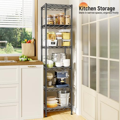 DurayLoly 63.8" H 6-Tier Narrow Storage Shelves, 265lbs, Adjustable, Pantry | Slim 15.8"Wx11.8"D, Leveling feet+anti-tip, Rustproof, 15-min tool-free assembly, For kitchen, bath, laundry, pantry, closet - size: 15.8"W x 11.8"D x 63.8"H