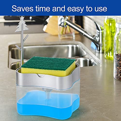 New 2026 Version Soap Dispenser with Added Features - Premium Quality Dish Soap Dispenser - Countertop Kitchen Soap Dispenser, Sink Dish Washing 13 Ounces (Sponge Included) - color: Silver