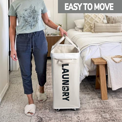 Goodpick 2-Pack Hamper with Wheels & Wash Bag, College Dorm Essentials,75L | Clothes Hamper with Removable Wash Bag for Laundry Room, Large Rolling Laundry Basket with Handles, White - color: White 2-Pack