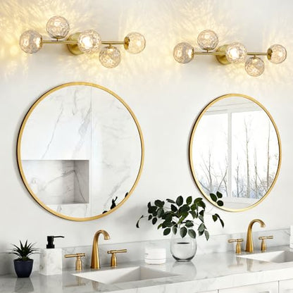 ALIYIQI LED Bathroom Vanity Light Fixtures,Brushed Gold Brass Bathroom Light Fixtures - color: Gold Hammered Glass, size: Integrated LED
